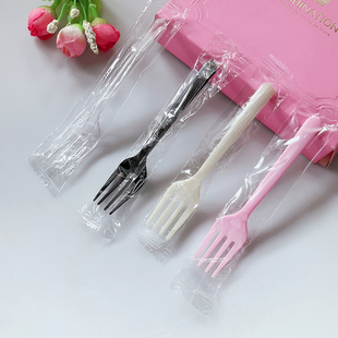 独立包装一次性叉子加厚黑色食品级塑料透明蛋糕甜品水果叉子包邮