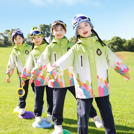 小学生校服套装春秋款儿童蓝绿色冲锋衣三件套冬季班服幼儿园园服