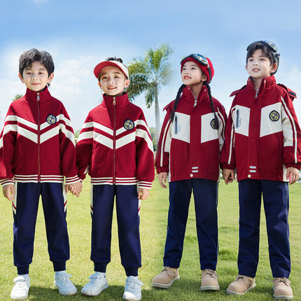 冲锋衣加厚冬装红色运动服小学生校服幼儿园班服秋冬季三件套装