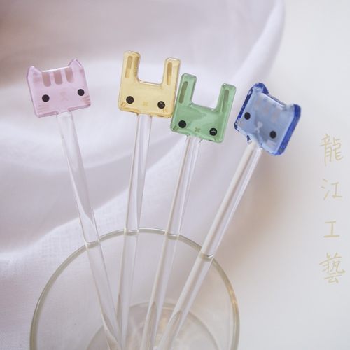 糖果透明玻璃搅拌棒猫咪小兔子