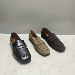 休闲百搭单鞋 ZA原单女鞋 2025真皮磨砂牛皮油蜡皮复古风软底乐福鞋