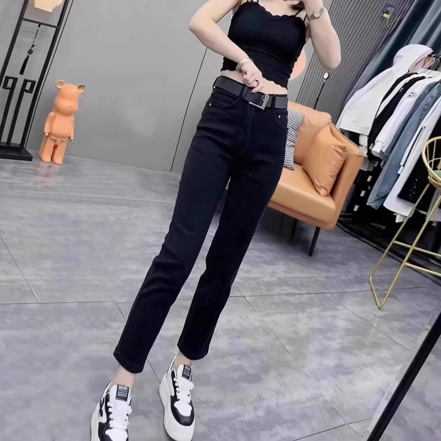 黑色小个子直筒牛仔裤女2025年新款夏季薄款高腰显腿长九分烟管裤