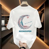 半袖 宽松短袖 重工刺绣高端男士 潮流彩绘印花体恤衫 上衣 T恤男夏季