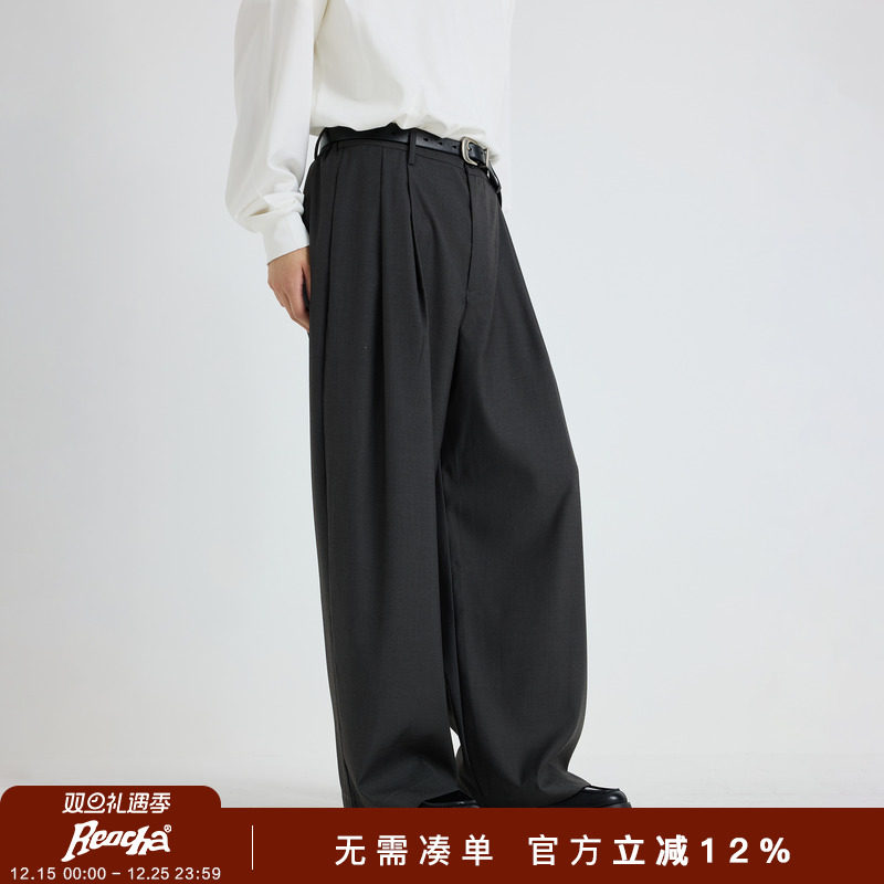 REOCHA热呈「修饰腿型」百搭直筒双摺立体宽松通勤休闲西裤男女