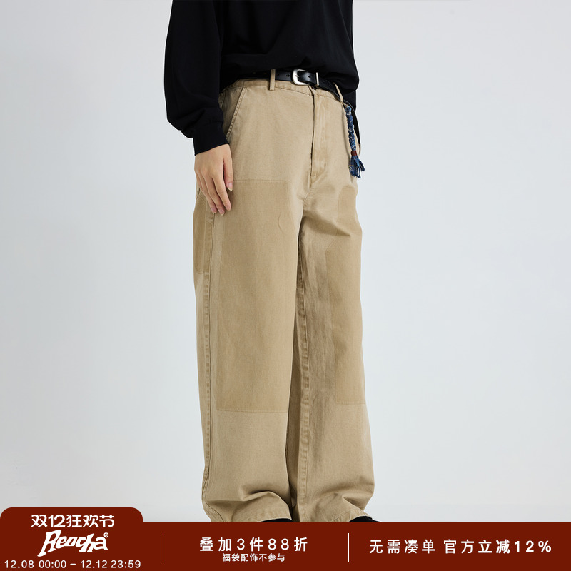 REOCHA热呈25秋冬新品酵素水洗vintage纯棉双膝工装伐木直筒长裤