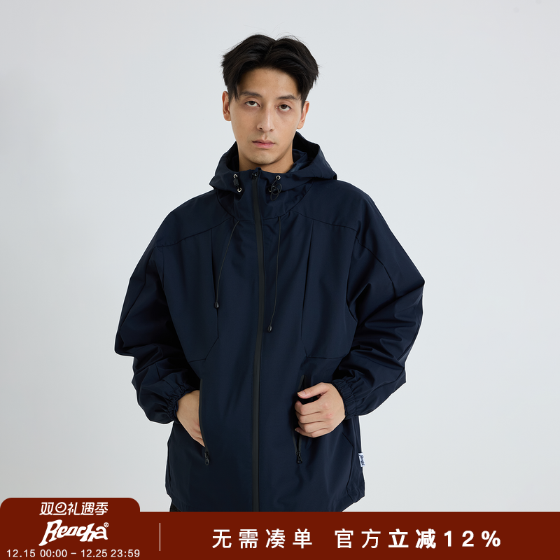 REOCHA热呈秋冬户外休闲多结构拼接防水连帽冲锋衣夹克外套男女