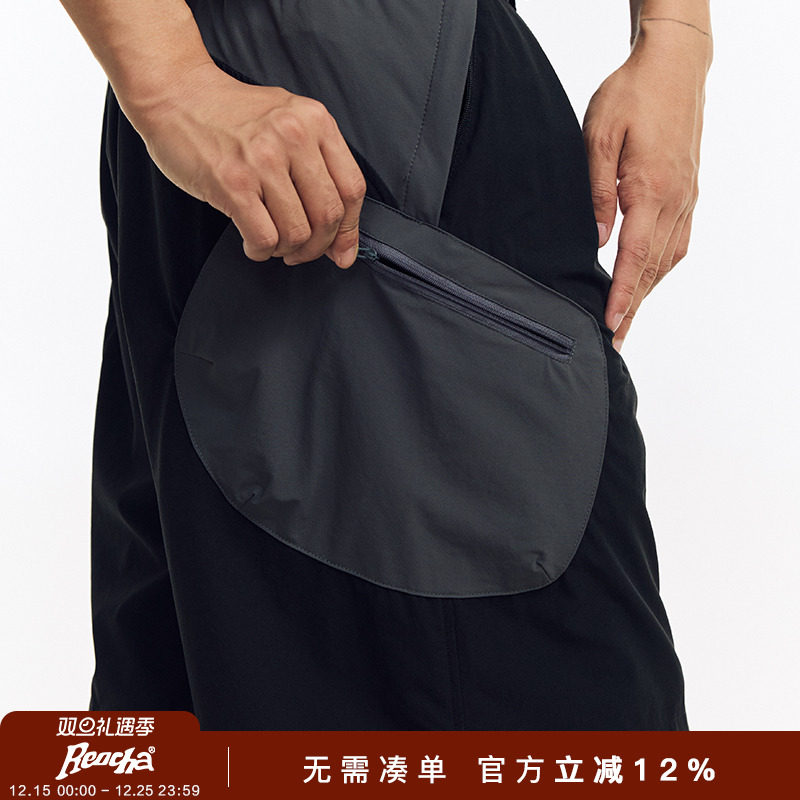 REOCHA热呈25夏季四面弹面料速干凉感分割拼色大口袋工装户外短裤