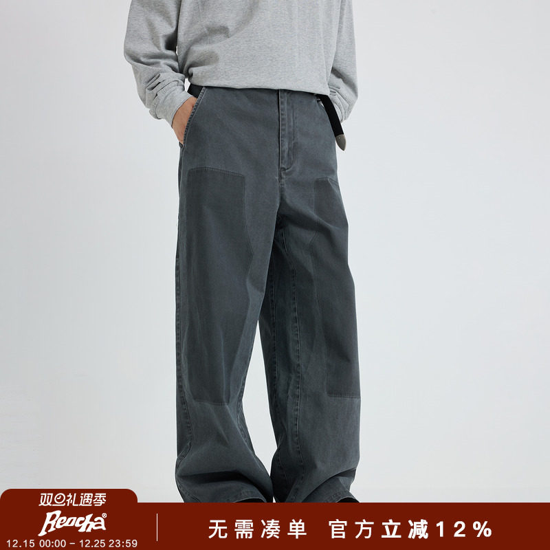 REOCHA热呈25秋冬新品酵素水洗vintage纯棉双膝工装伐木直筒长裤
