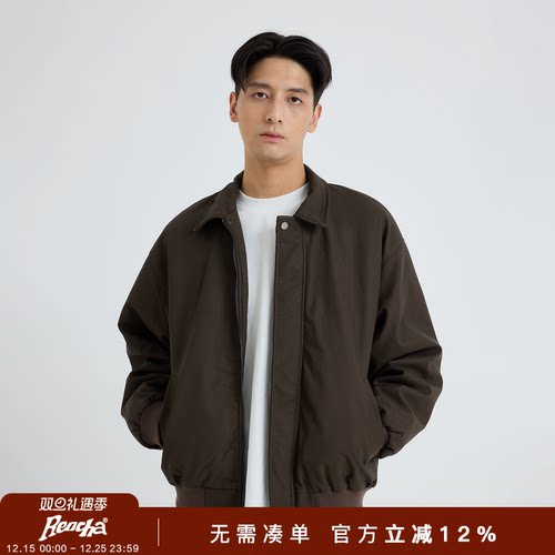 REOCHA热呈25新款秋季夹棉日系加棉短款皮衣翻领棉服行政夹克外套