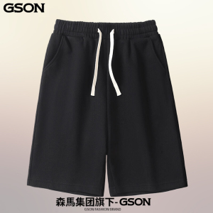 GSON2025新款夏季纯棉短裤男青年外穿宽松直筒抽绳五分裤