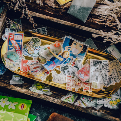 茱迪手工 复古摩登茶 TEA  硫酸纸贴纸 带背胶 ephemera