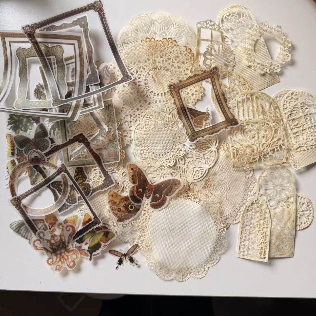 手工咖啡染纸 手作蕾丝纸junkjournal手账装饰纸配件 素