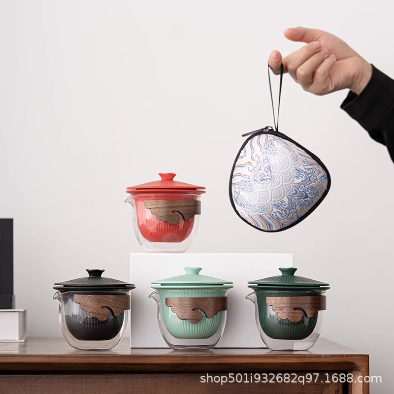 故宫风旅行收纳小套装旅行快客杯旅行茶具