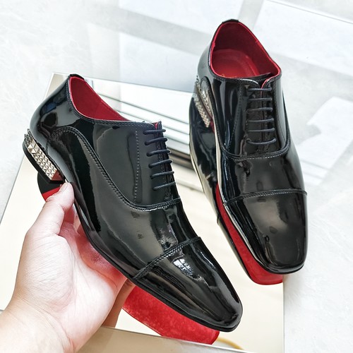 cl同款三接头真皮德比鞋系带正装漆皮亮面红底鞋男士英伦牛津皮鞋