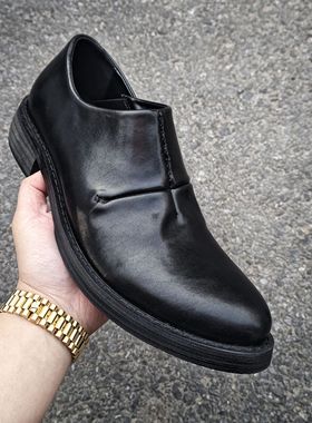 nid暗黑朋克风尖头小皮鞋男缝线套脚乐福鞋德比鞋翘头粗跟巫师鞋