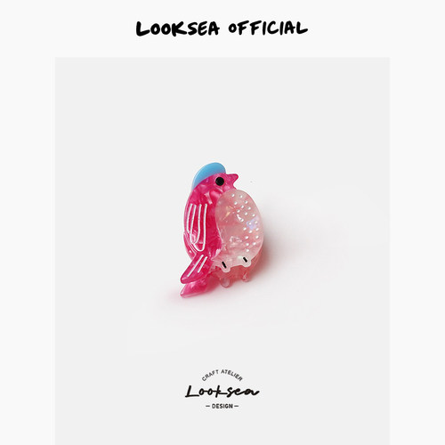 Looksea official个性灰粉可爱小鸟小抓夹醋酸夹子碎发简约刘海夹