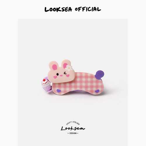Looksea official卡通粉嫩小兔小猫小动物发夹鸭嘴夹固定侧边发饰