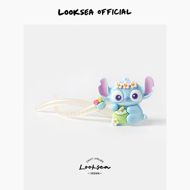 Looksea official可爱卡通史迪仔一字扭扭夹甜美少女后脑勺发夹子