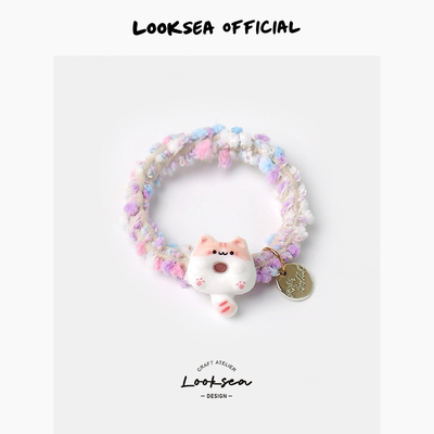 Looksea official卡通字牌甜甜圈猫咪发圈头绳少女可爱高马尾发绳