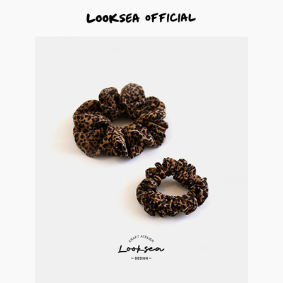 Looksea official港风复古气质豹纹大肠发圈弹力扎头发女马尾头圈