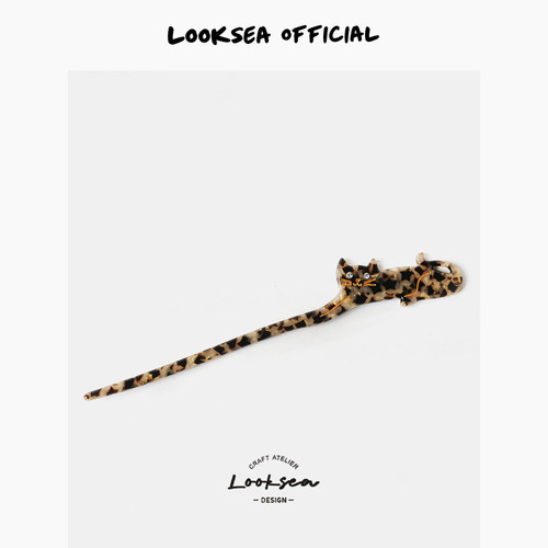 Looksea official复古水钻猫咪长款发簪高端簪子醋酸女盘发簪头饰