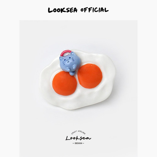 Looksea official可爱奶黄色爱心荷包蛋甜美碎发夹刘海夹侧边夹