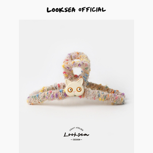 Looksea official原创可爱猫头绕布抓夹盘发夹甜美少女半扎鲨鱼夹