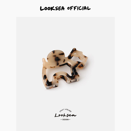 Looksea official韩系复古小狗抓夹醋酸玳瑁小狗盘发高端鲨鱼夹
