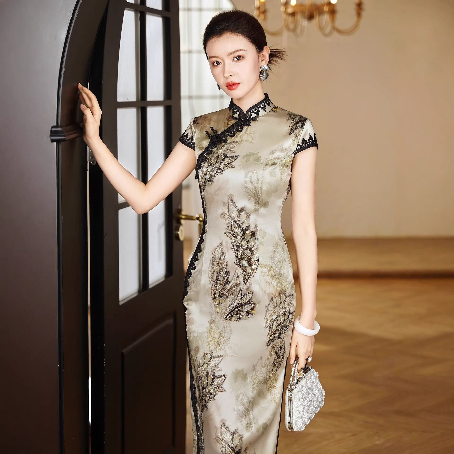 135超长款高端桑蚕丝真丝旗袍老上海复古新中式连衣裙2026夏新款