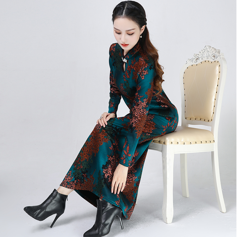 民族风修身加绒加厚改良旗袍