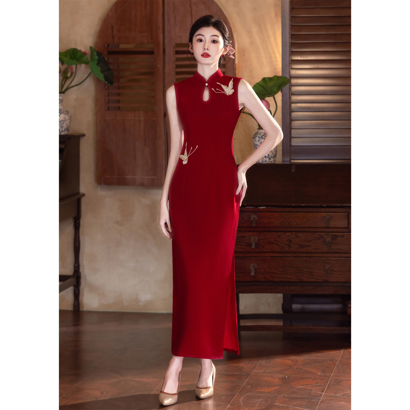 L红色无袖旗袍2026新款敬酒服新娘夏季新中式订婚礼服连衣裙