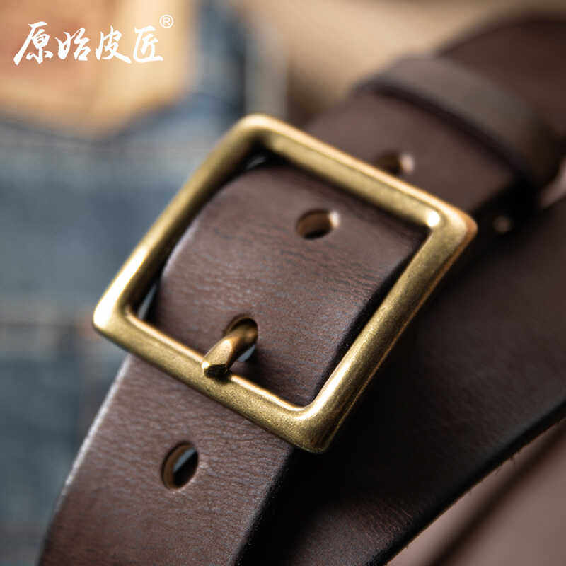 牛仔裤百搭方头铜扣纯牛皮皮带