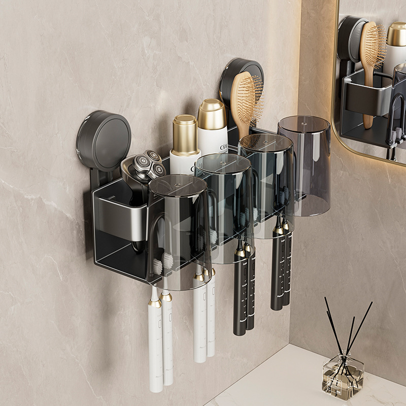 牙刷杯架吸盘浴室置物架吹风机牙刷漱口杯收纳卫生间电动牙刷架子