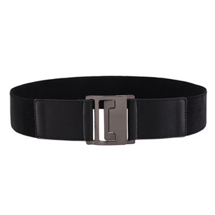 欧美时尚钮扣对扣羽绒服腰带女士裙带女款百搭黑红松紧宽腰封女式