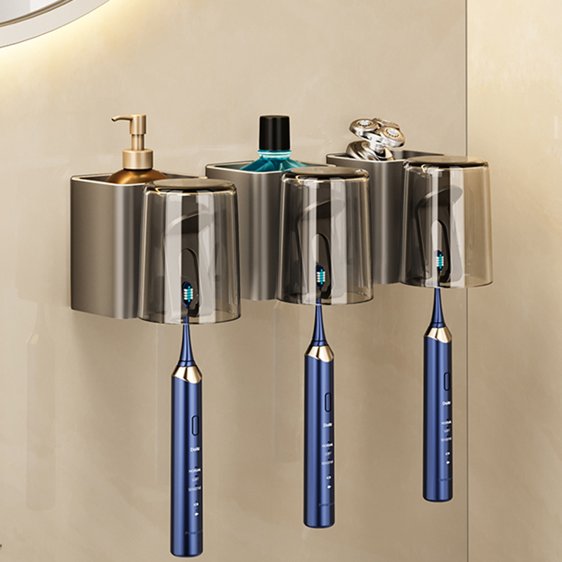 牙刷置物架免打孔卫生间浴室漱口杯壁挂式牙杯缸轻奢电动牙具架子