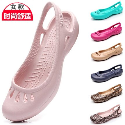夏季洞洞鞋女坡跟外穿防滑沙滩鞋护士浅口拖鞋包头软底果冻凉拖鞋