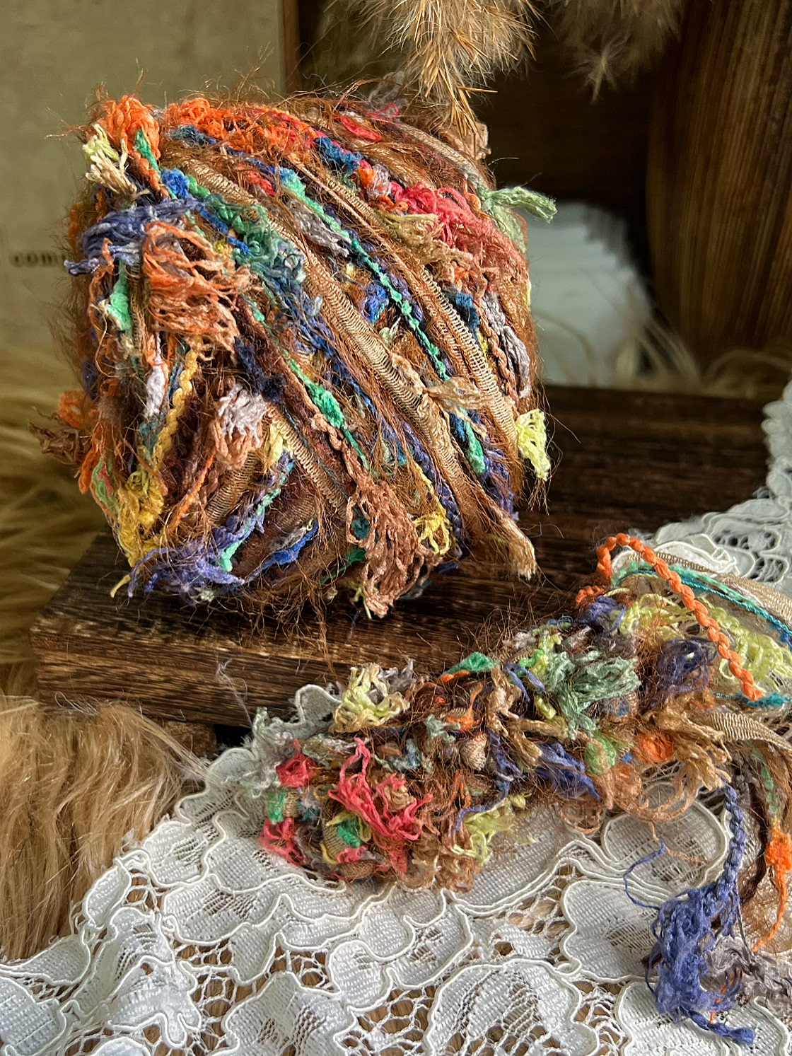 咿唔手混线-五彩祥云油画色系钩针棒针编织毛线帽子包包手工diy