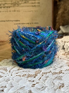 咿唔手混线-蓝绿色油画风秋冬特色钩针棒针编织毛线围巾帽子包包