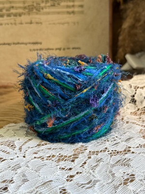 咿唔手混线-蓝绿色油画风秋冬特色钩针棒针编织毛线围巾帽子包包