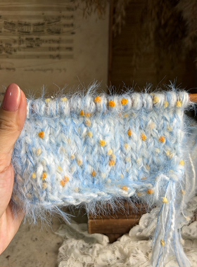咿唔手混线-蓝白黄小花特色毛线手工编织钩织卡套发夹围巾帽子新