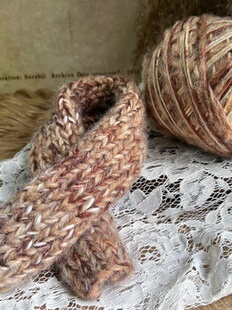 咿唔手混线-秋冬复古焦糖色特色孤品钩针棒针编织毛线围巾帽子