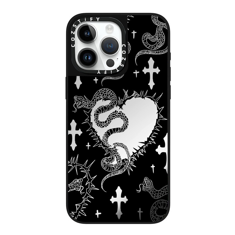 黑色十字架爱心荆棘蛇适用cozstify手机壳苹果iPhone16promax手机壳15pro14磁吸13镜面12保护壳