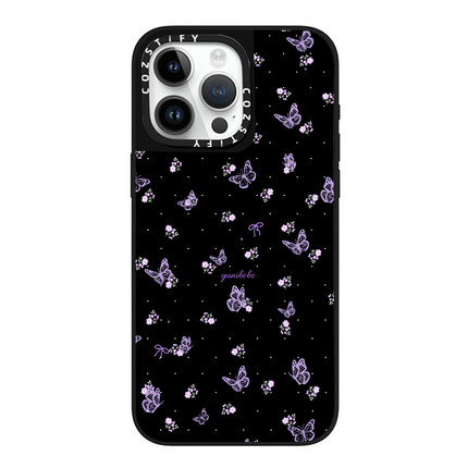 黑底紫色小花蝴蝶适用cozstify手机壳苹果iPhone16promax手机壳15pro14磁吸13镜面12保护壳香港潮牌手机保护