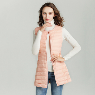 轻薄羽绒马甲女圆领轻型羽绒无领背心坎肩 秋冬中长款 断码 清仓
