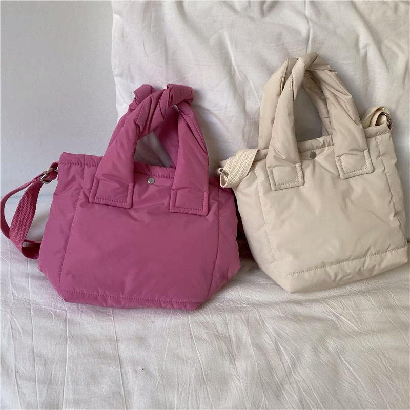 简约小棉包~奶白色羽绒包百搭单肩斜挎手提包轻便可爱手机包小包