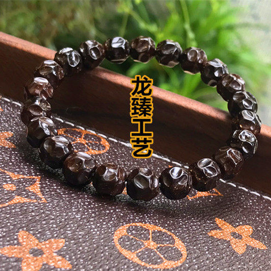 原色印尼手工雕刻椰蒂凹面无相手串单圈印尼椰蒂佛珠文玩男女手链