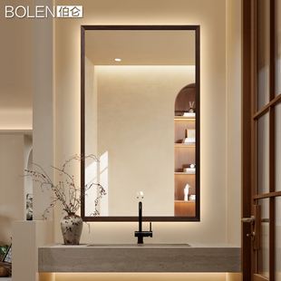 中古实木智能浴室镜子带框卫生间镜子壁挂墙复古卫浴化妆镜 BOLEN