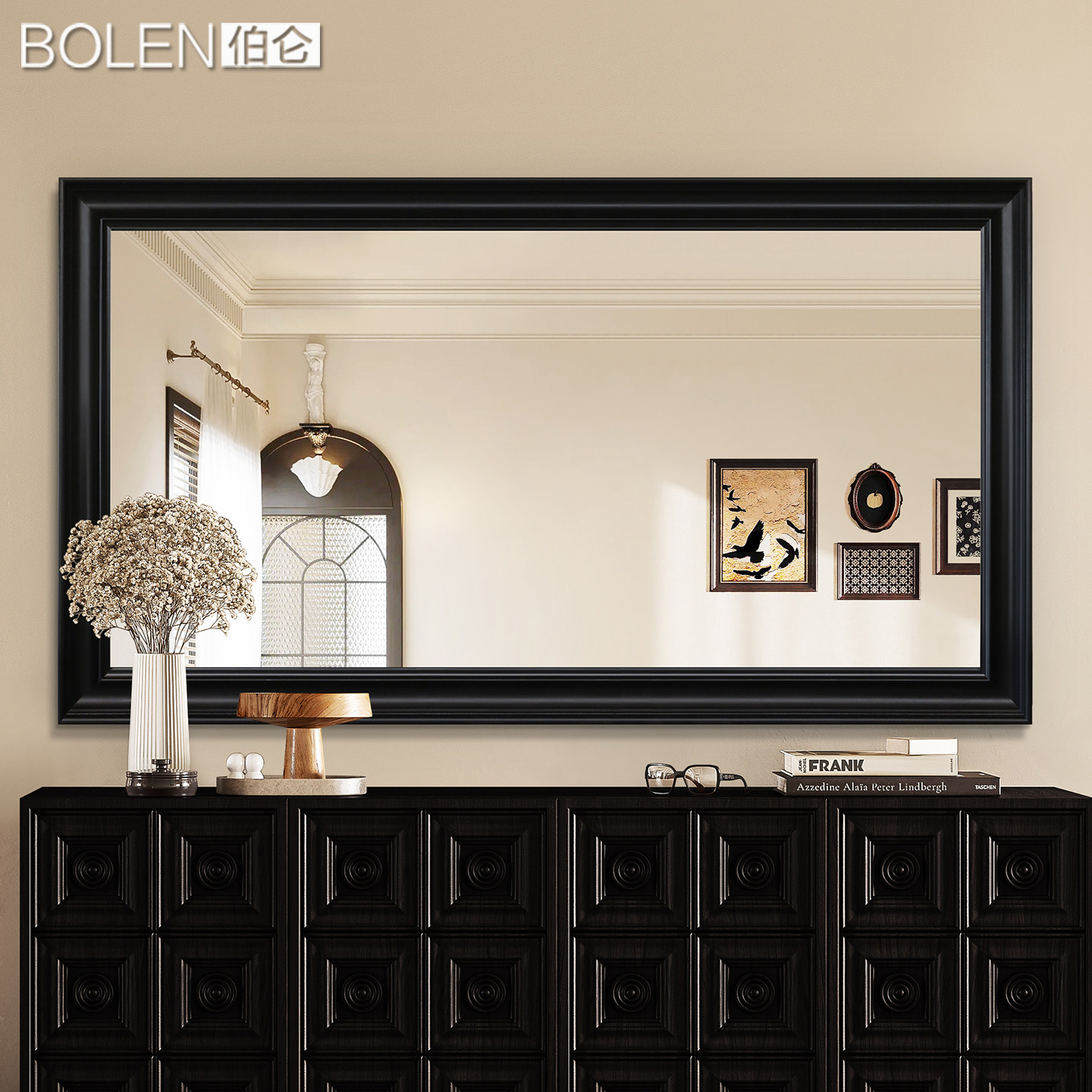 BOLEN 美式奢华浴室镜子黑色洗手台卫生间镜子壁炉斗柜复古装饰镜,家装主材,浴室镜,淘宝优惠券,粉丝福利购,淘宝优惠卷