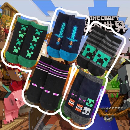 卡通游戏Minecraft我的世界短筒袜青少年短帮袜古力帕大童短袜子