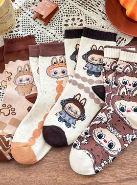 4双网红美拉德色系袜卡通Tycoco女袜LABUBU短袜拉布布袜子中筒袜